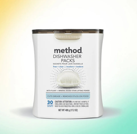 dishwasher packs - free + clear, 30 ct
