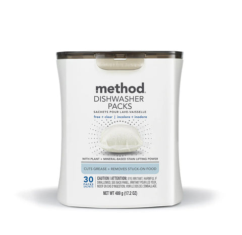 dishwasher packs - free + clear, 30 ct