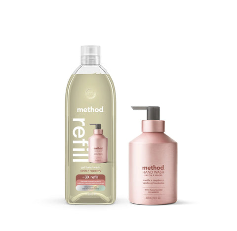 gel hand wash starter set - vanilla + raspberry, 46 fl oz